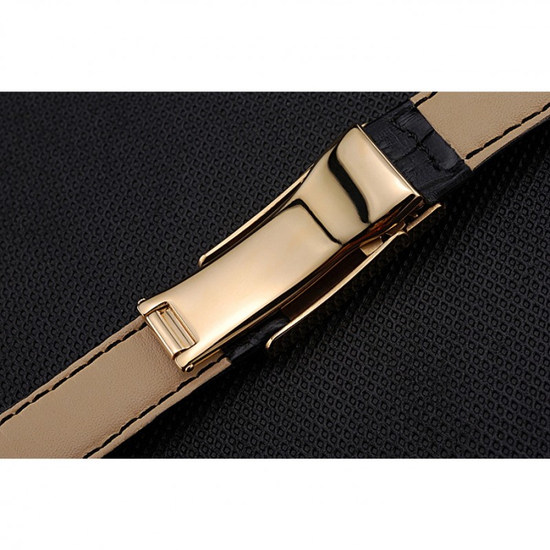 Rolex Black Leather with Gold Clasp Bracelet 622496-6