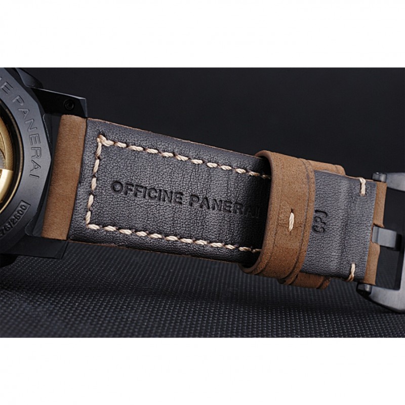 High End Replica Watches Panerai Luminor GMT Ion Plated Stainless Steel Bezel Khaki Leather Bracelet 622315-7