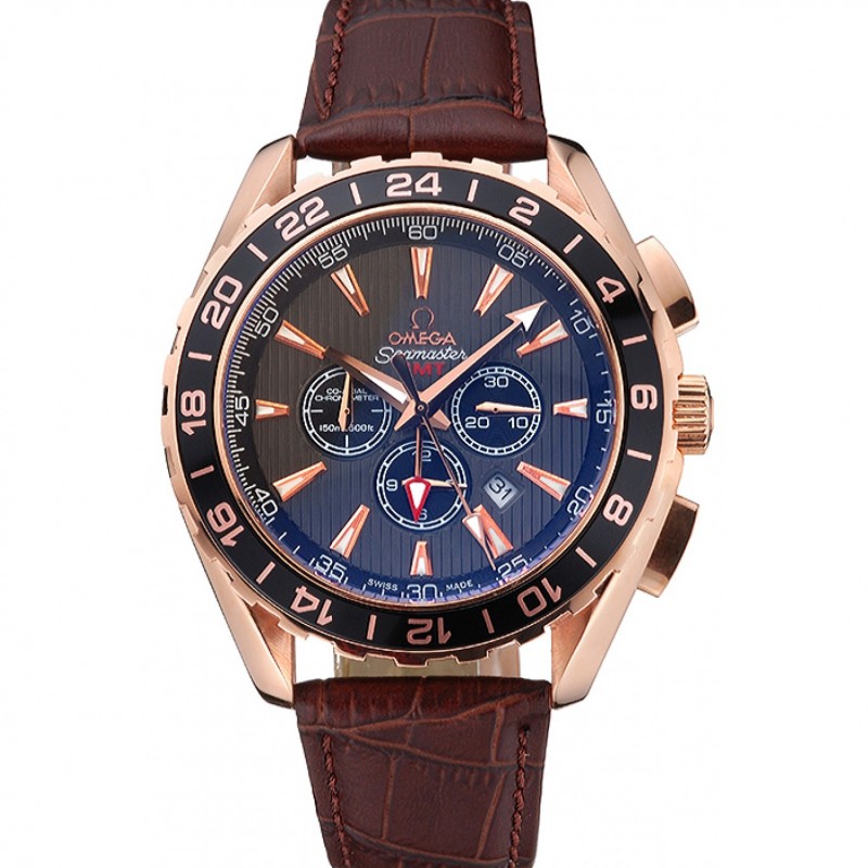 Omega Seamaster Aqua Terra Chrono GMT Teak-Grey Dial Brown Leather Bracelet 622536-0
