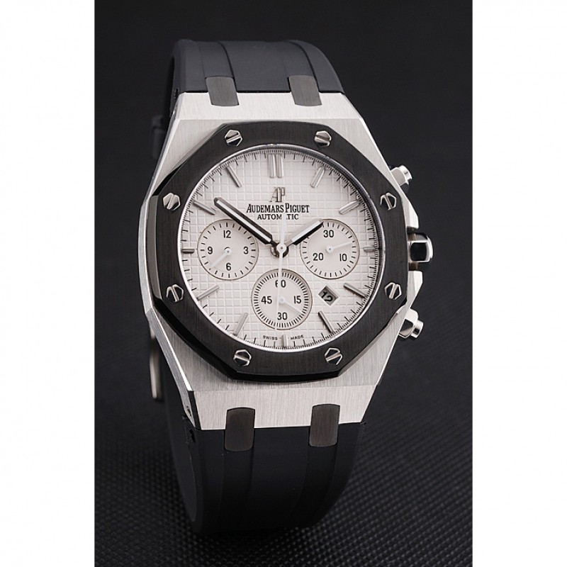 Swiss Audemars Piguet Royal Oak Chronograph White Dial Stainless Steel Case Black Rubber Strap 622865-2