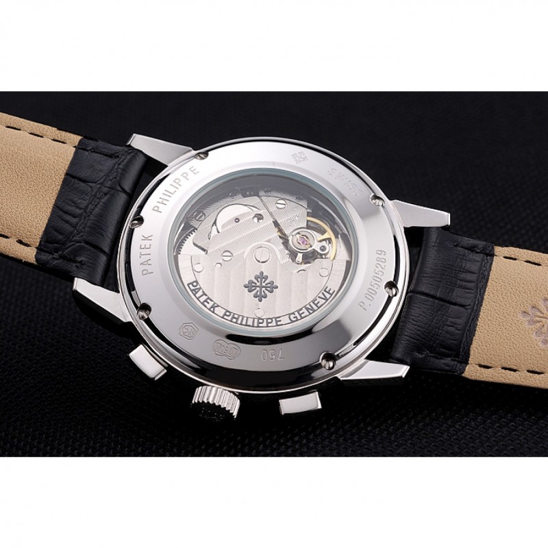 Best Patek Philippe Grand Complications Black Dial Black Leather Bracelet-7