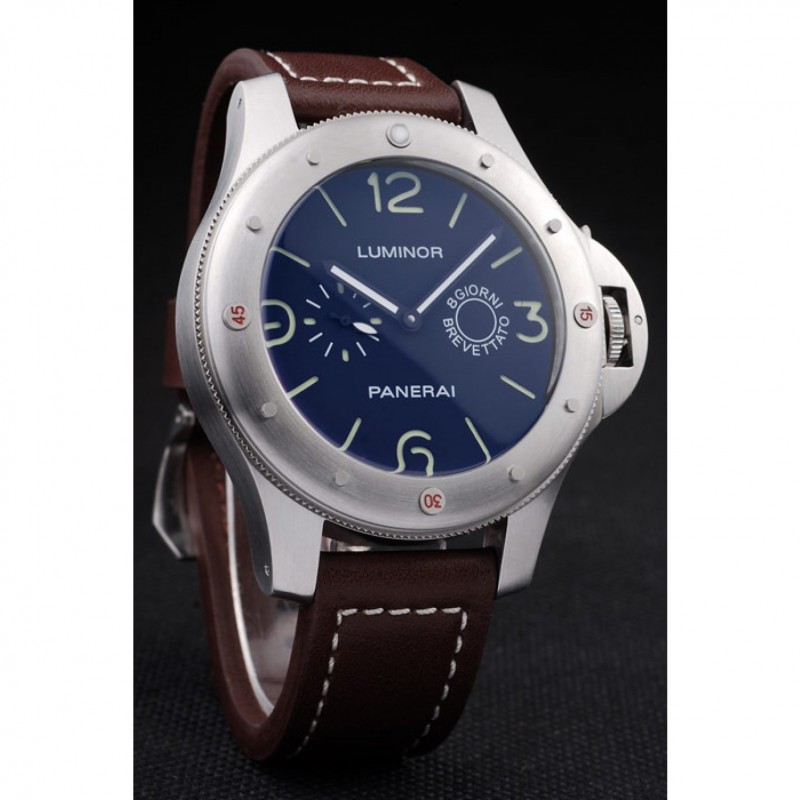 Panerai Luminor Brushed Stainless Steel Case Black Dial Dark Brown Leather Strap-2