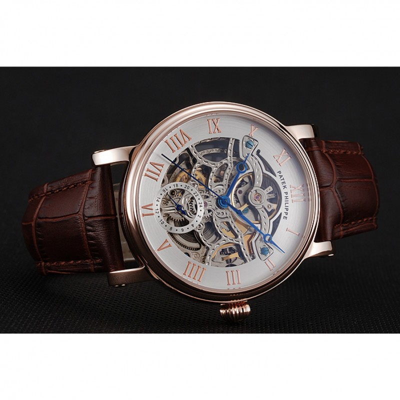 Patek Philippe Grand Complications White Skeleton Dial Rose Gold Case Brown Leather Strap 1453808-3