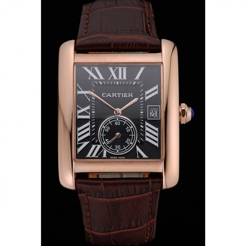 Cartier Tank MC Black Dial Gold Case Brown Leather Strap 622582-1