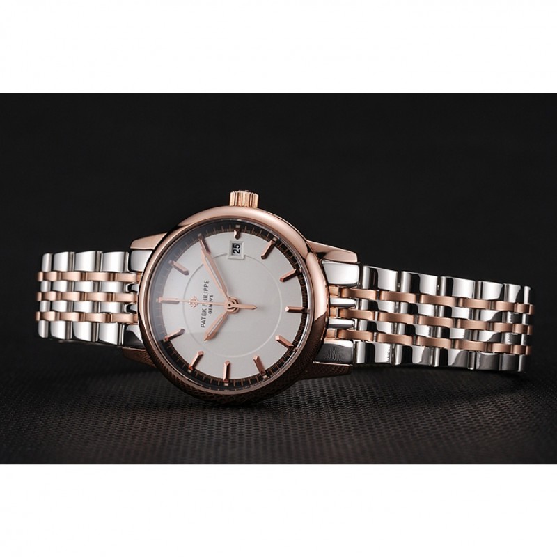 AAA Patek Philippe Calatrava Ladies White Dial Rose Gold Case Two Tone Bracelet 1453832-4