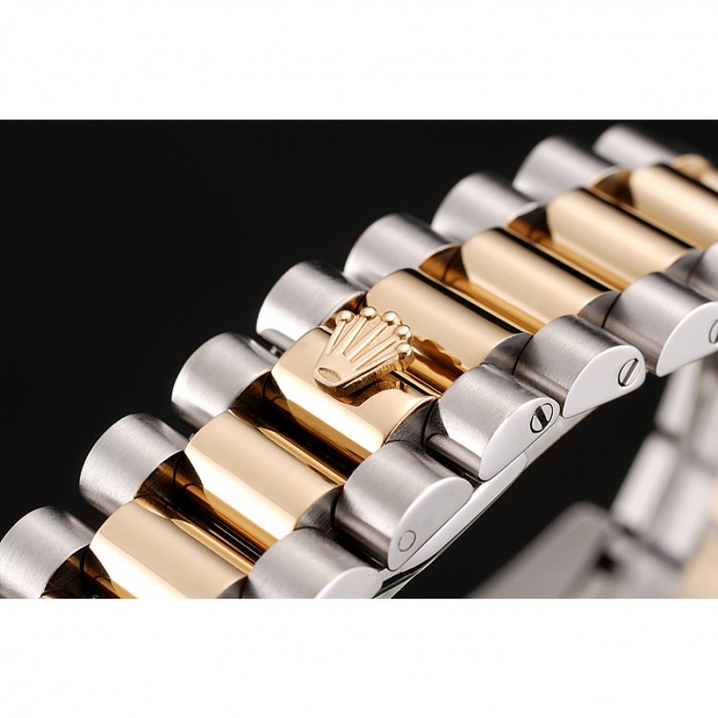 Swiss Rolex Day-Date Black Dial Gold Diamond Case Two Tone Stainless Steel Bracelet 1453975-4