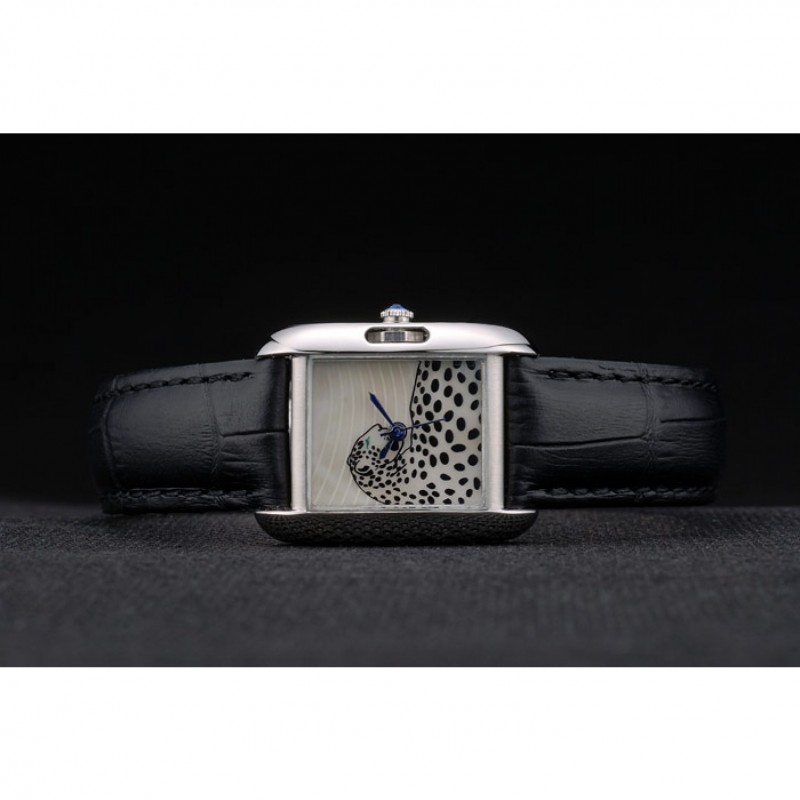 High Quality Replica Watches Cartier Tank Anglaise White Tiger Dial Stainless Steel Case Black Leather Bracelet-4