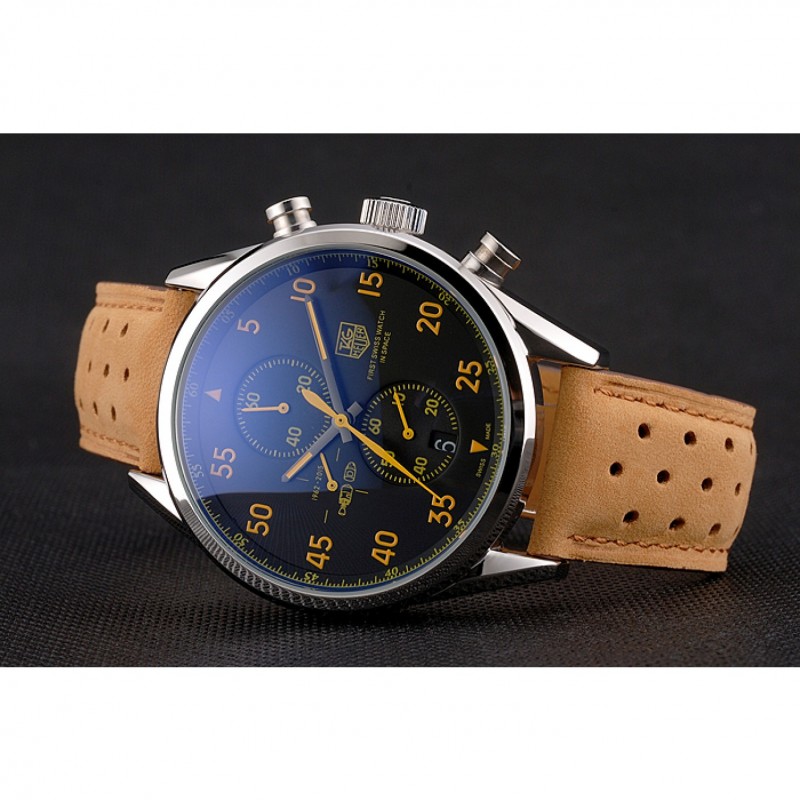 Tag Heuer Carrera SpaceX Silver Bezel with Black Dial and Light Brown Leather Strap tag264 621535-3