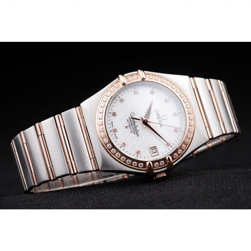 Omega Swiss Constellation Jewelry Diamond Case Omega Emblem White Dial 98111-3