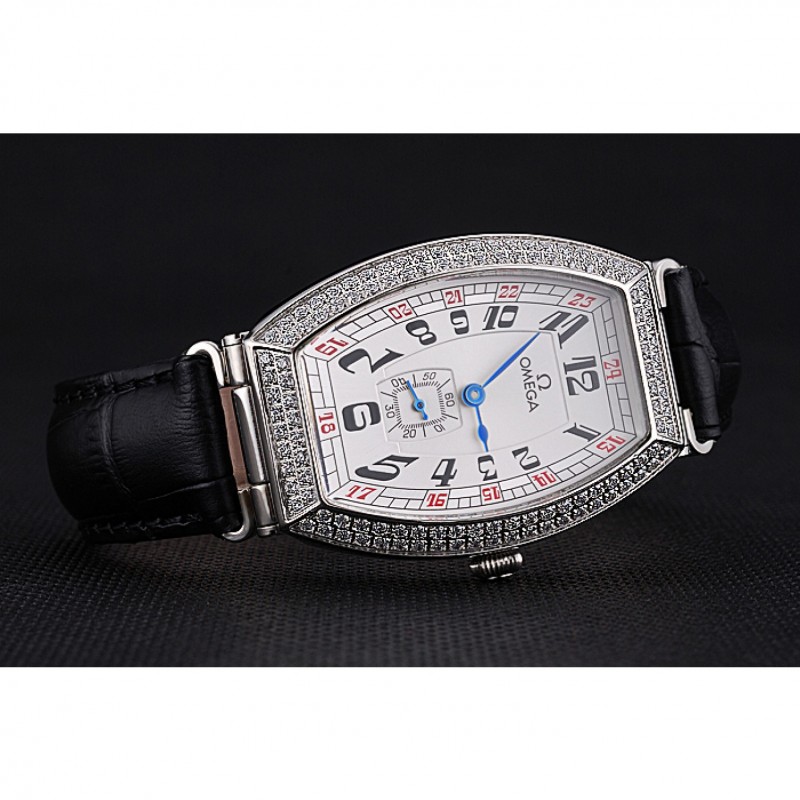 High End Omega Sochi Petrograd White Dial With Diamonds Stainless Steel Case Black Leather Strap 622823-4