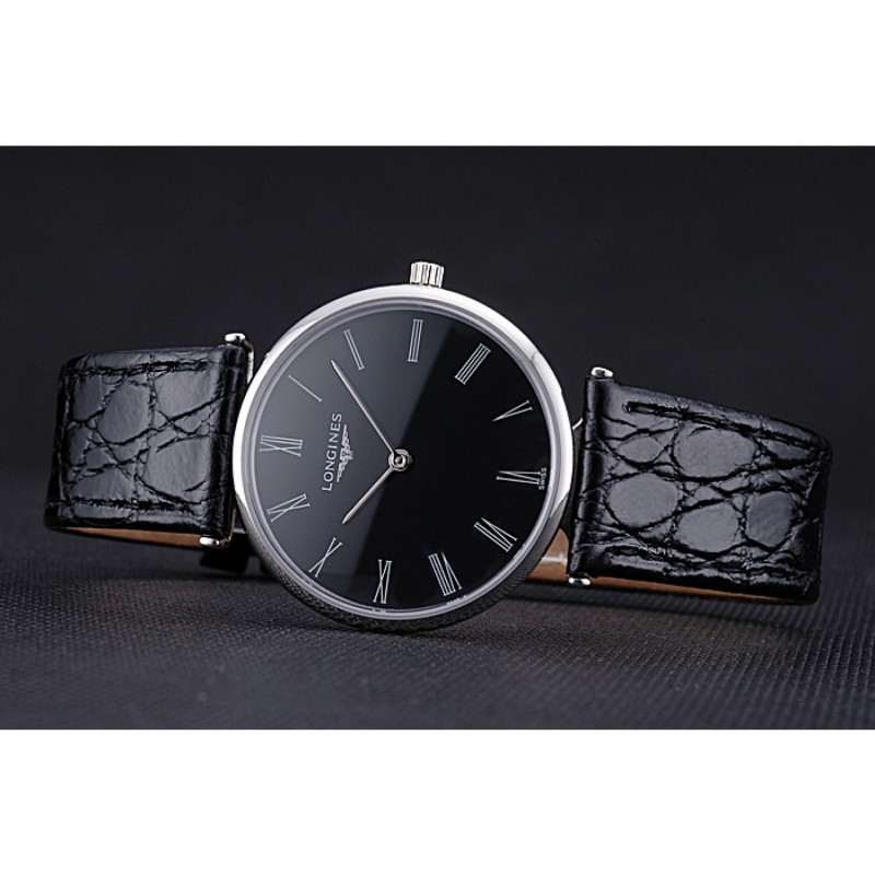 Longines La Grande Classique Black Dial Black Leather Band Homme 622131-4