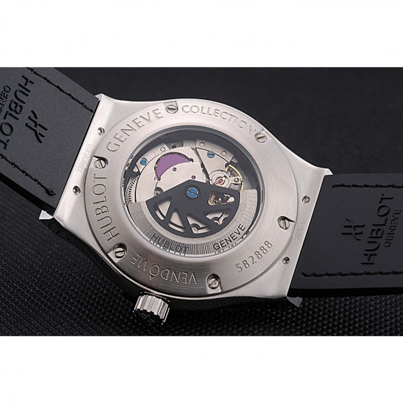 Hublot Classic Fusion Diamond Skull Dial Stainless Steel Case Black Leather Strap 622814-8