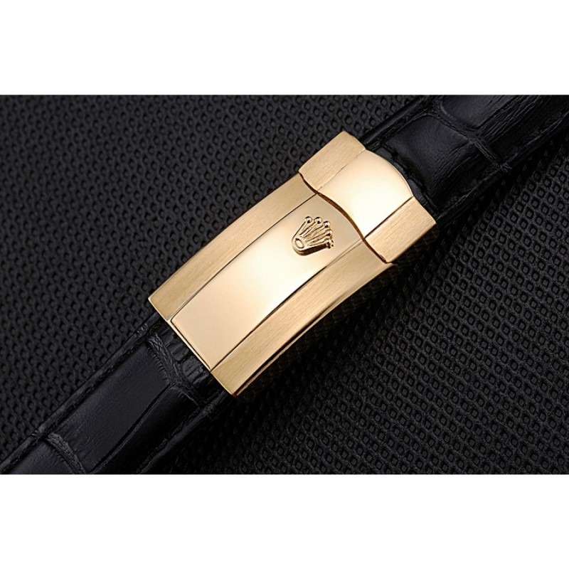 Rolex Black Leather with Gold Clasp Bracelet 622496-4