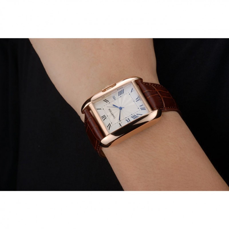 Cartier Tank Anglaise 36mm White Dial Gold Case Brown Leather Bracelet-8