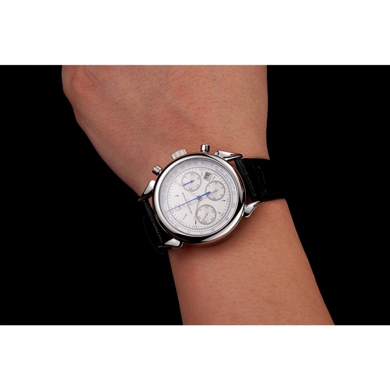High Quality Replica Watches Swiss Vacheron Constantin Traditionnelle Day Date White Dial Black Leather Bracelet 1453987-8