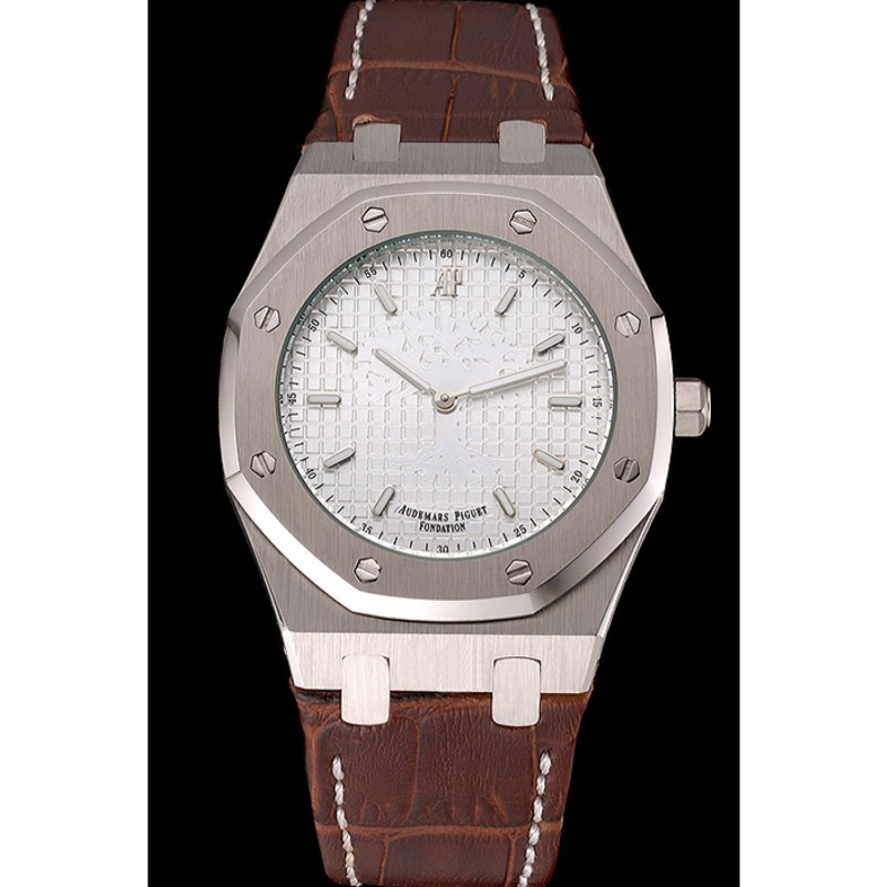 Audemars Piguet Royal Oak Fondation White Dial Stainless Steel Case Brown Leather Strap-1