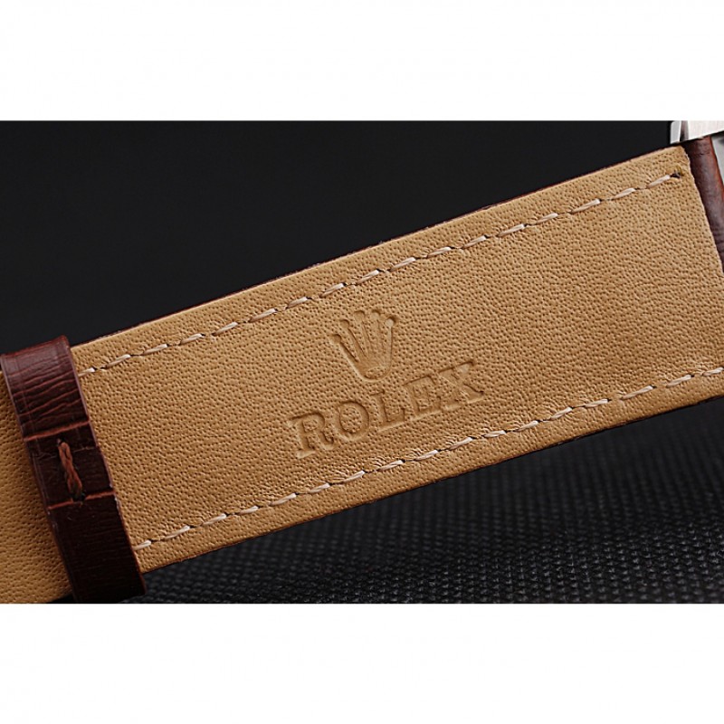 Rolex Cellini Gold Dial And Bezel Stainless Steel Case Brown Leather Strap 622840-7