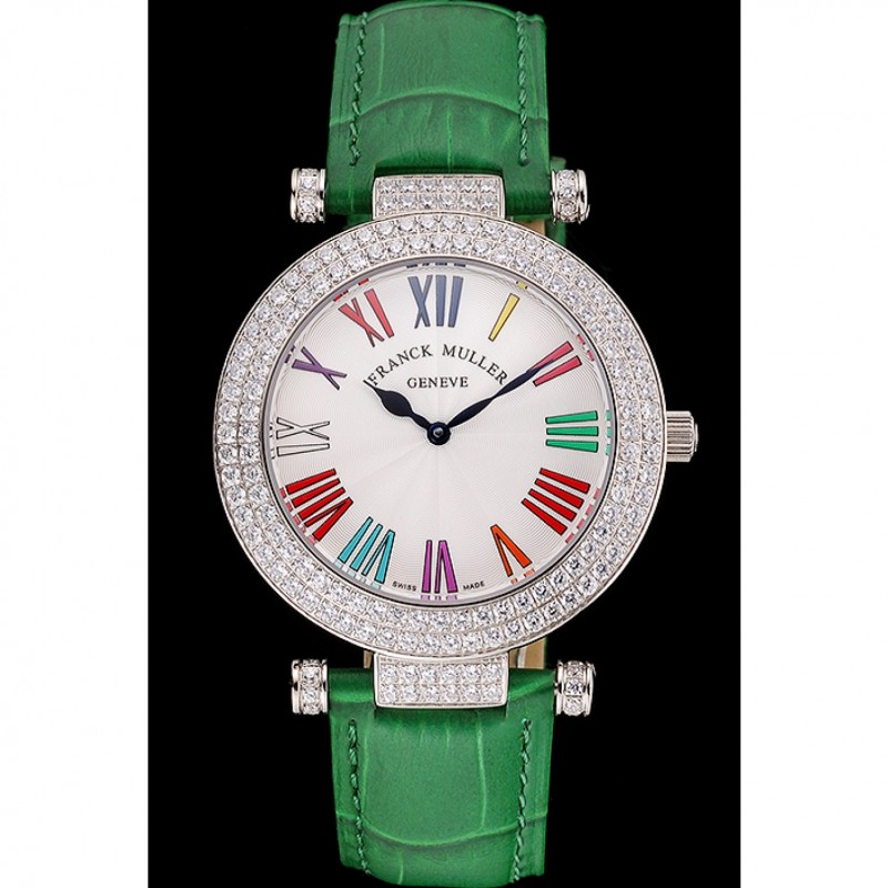 Franck Muller Double Mistery Ronde White Dial Stainless Steel Case Green Leather Strap-1