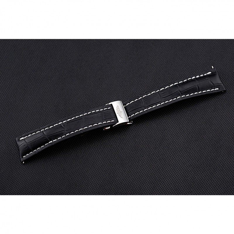 Breitling Black Leather White Stitching Bracelet 622482-3