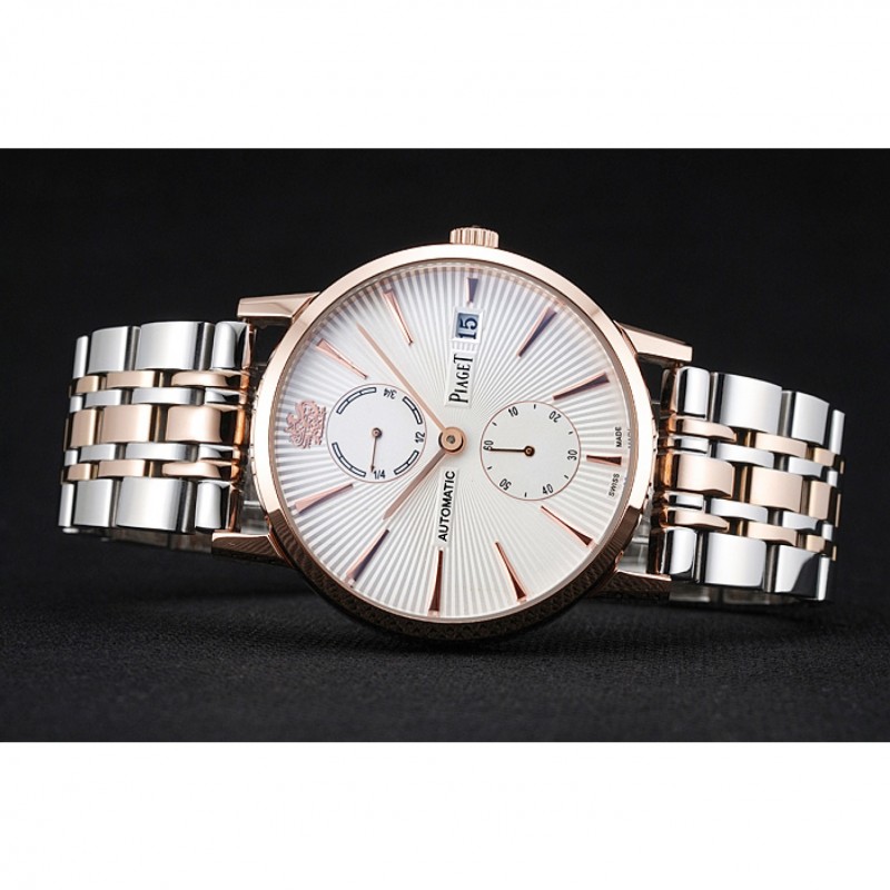 Piaget Altiplano White Dial Rose Gold Case Two Tone Stainless Steel Bracelet 1454231-3