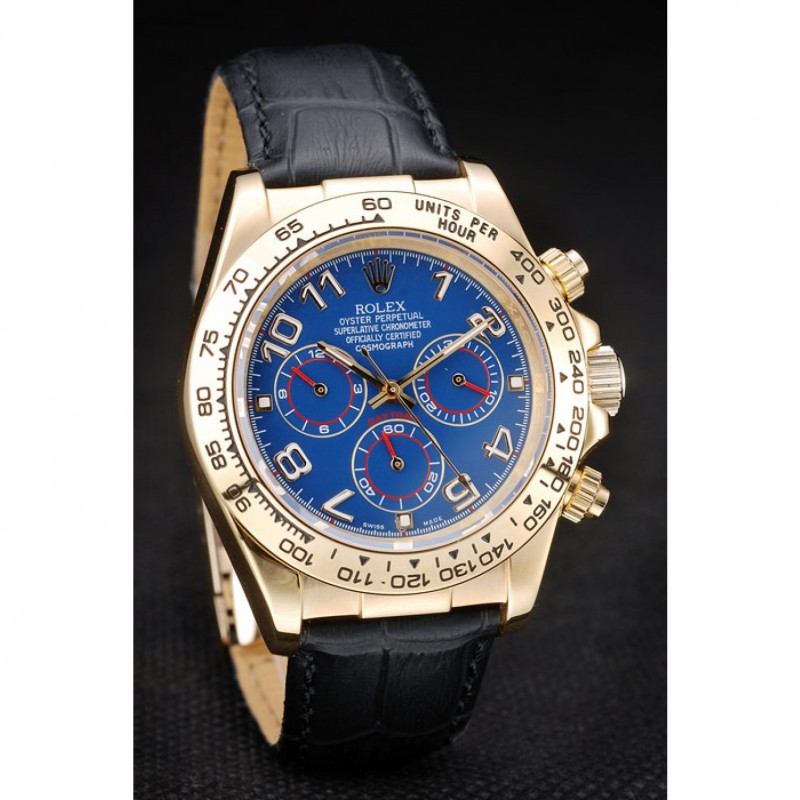 Rolex Daytona Gold Case Blue Dial Black Leather Strap-2