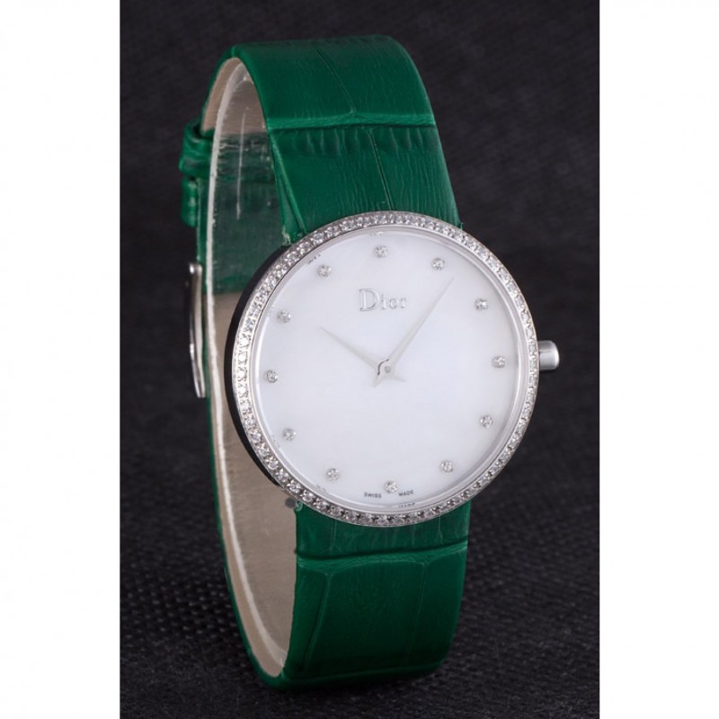 Best Replica Watches La D de Dior Green Leather Strap with White Dial 621507-2