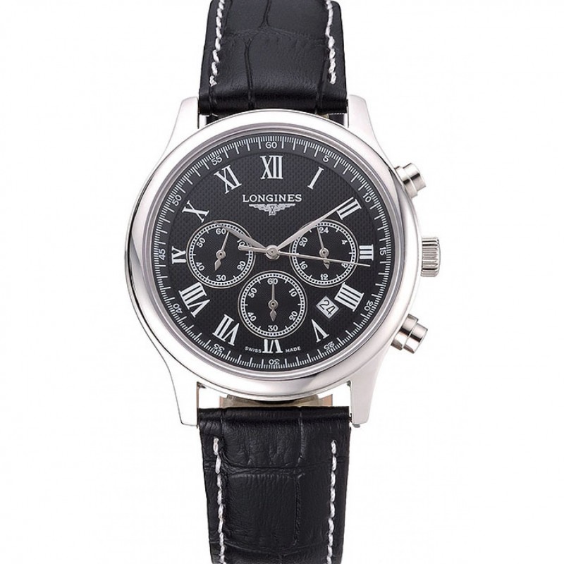 Longines Master Collection Black Leather Strap Black Dial 80224-0