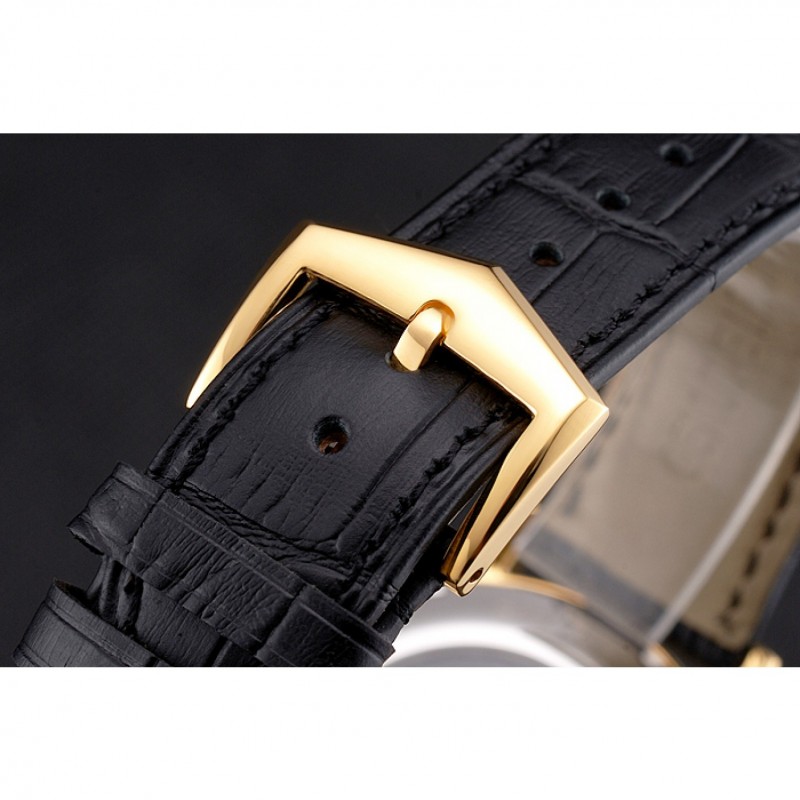 SS Swiss Patek Philippe Complications Openworked Dial Gold Case Diamond Bezel Black Leather Strap-6