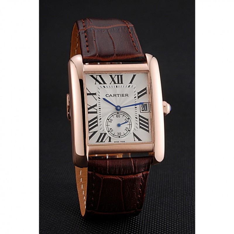 Cartier Tank MC White Dial Gold Case Brown Leather Strap 622578-1