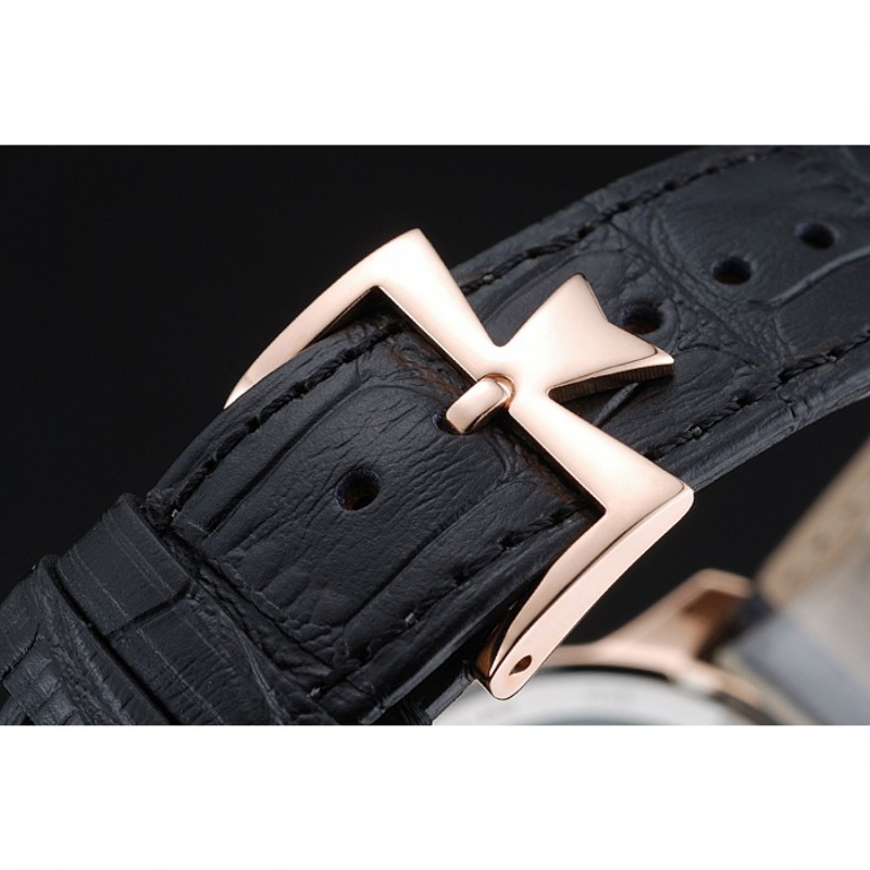 Vacheron Constantin Patrimony Power Reserve Black Dial Gold Diamond Case Black Leather Bracelet 1454269-6