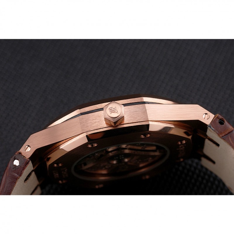 Swiss Audemars Piguet Royal Oak White Dial Gold Case Brown Leather Strap-8
