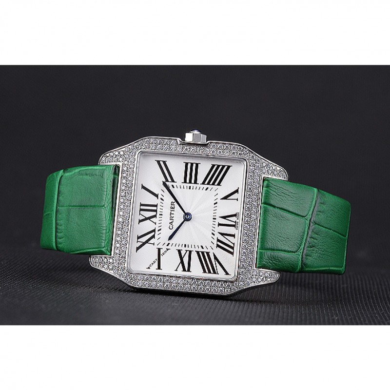 High End Replica Watches Cartier Santos 100 Diamond Silver Bezel 621929-4