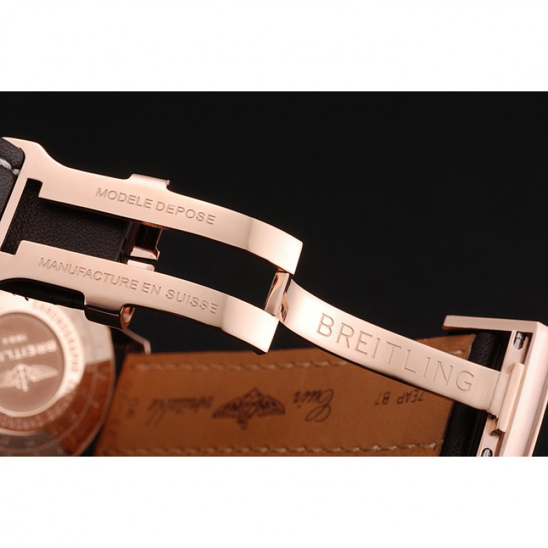 Swiss Breitling Navitimer 01 White Dial Black Subdials Rose Gold Case Brown Leather Strap-6