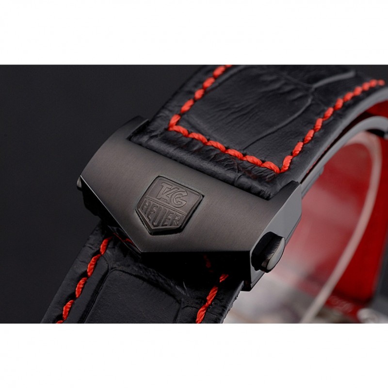SS Replica Watches Tag Heuer Monaco Calibre 36 Blue And Red Dial Stripes Dial Black Leather Strap 622272-6