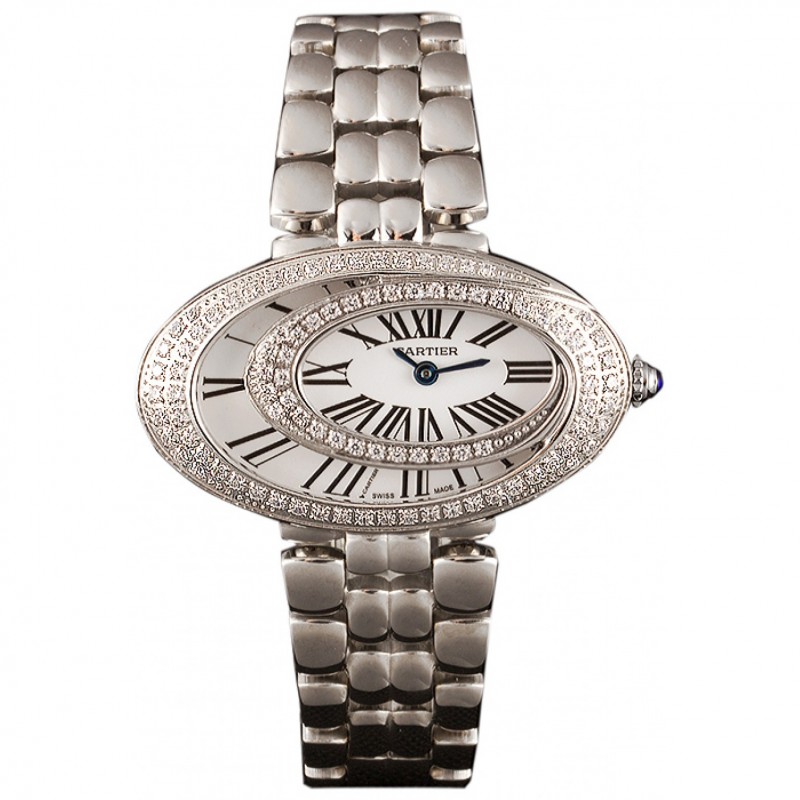Best Cartier Baignoire Hypnose White Dial Diamonds Steel Case Steel Bracelet-0