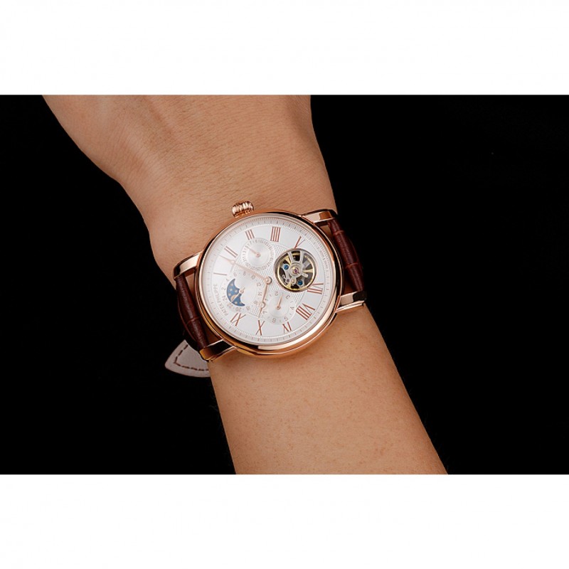 Patek Philippe Grand Complications Moonphase Perpetual Calendar Tourbillon White Dial Rose Gold Case Brown Leather Strap-8