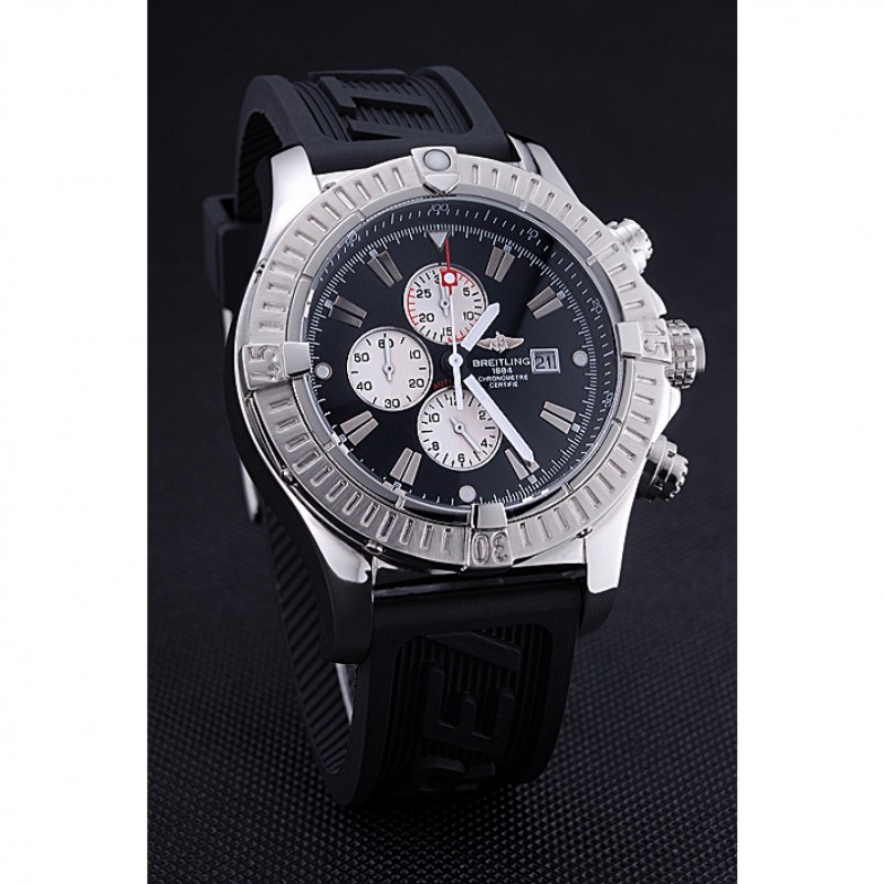 Best Replica Watches Breitling Chronomat Evolution Black Dial Black Rubber Bracelet 622516-2