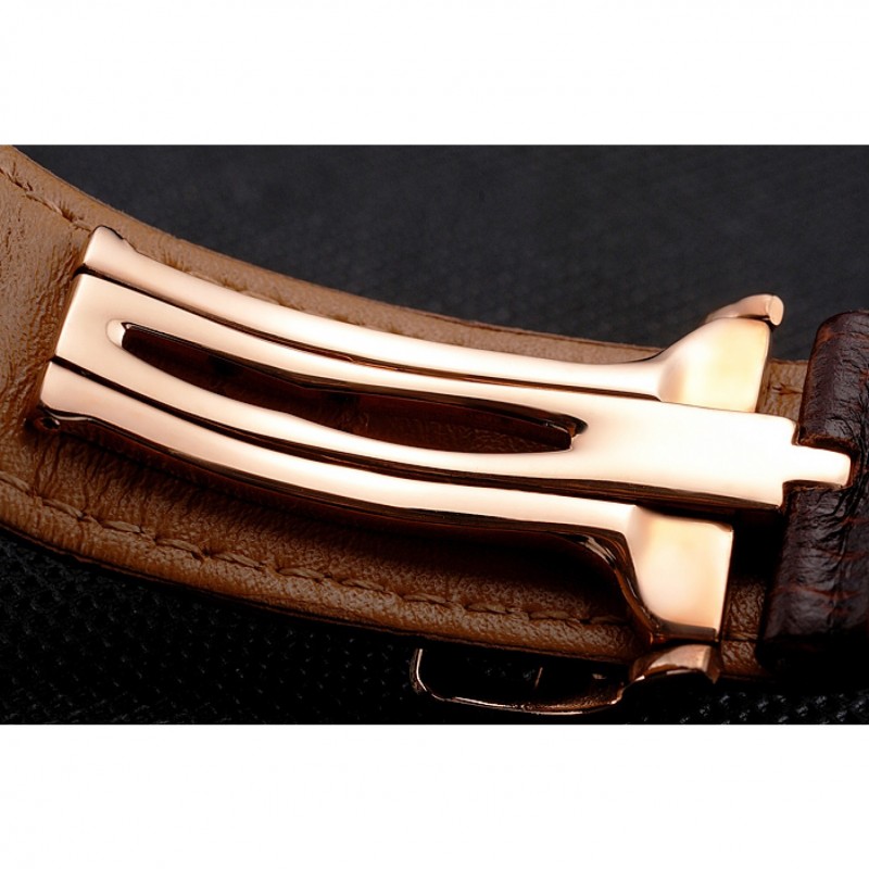 Hermes Dressage White Dial Rose Gold Case Brown Leather Strap-6