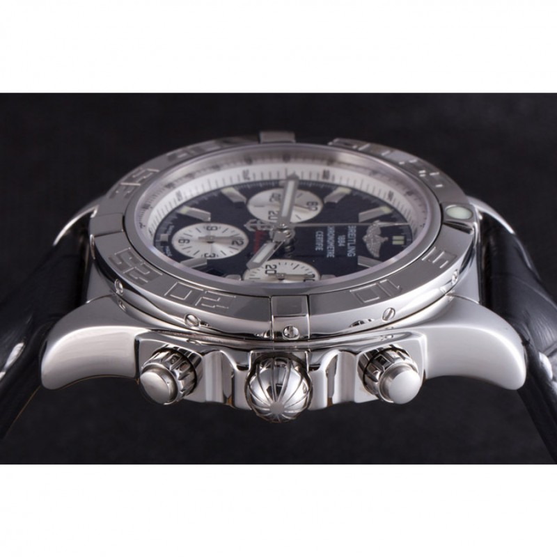 Swiss Breitling Chronomat Black Dial with Black Leather Band 621520-5