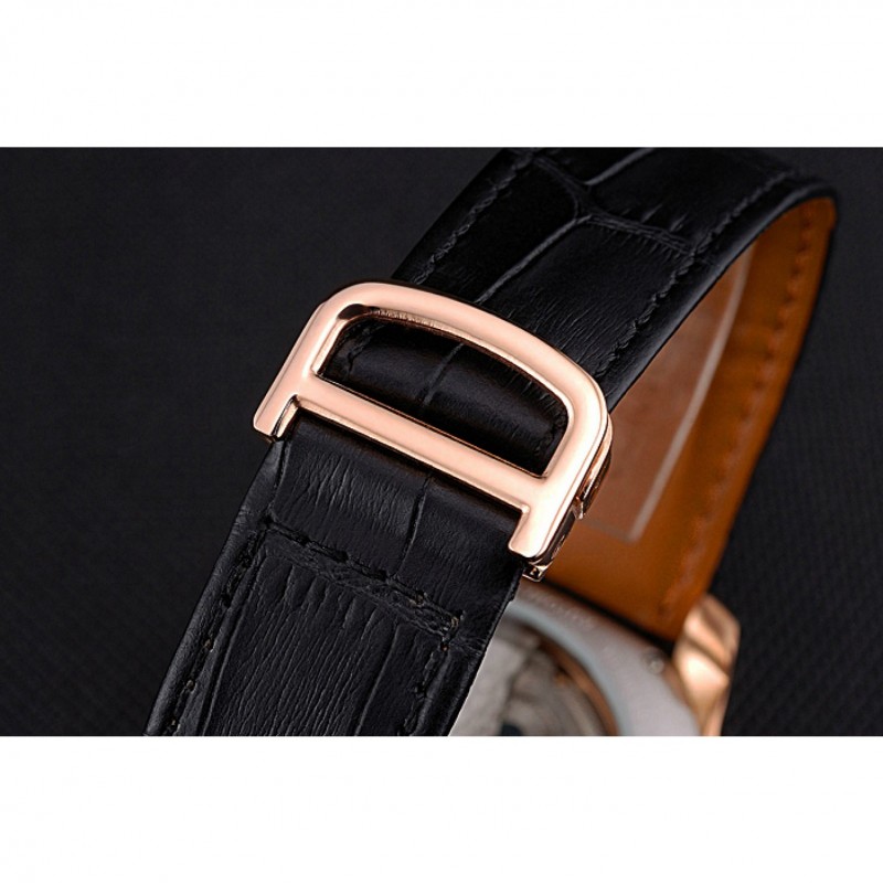 Cartier Calibre Tourbillon Black Dial Gold Case Black Leather Strap 622754-5