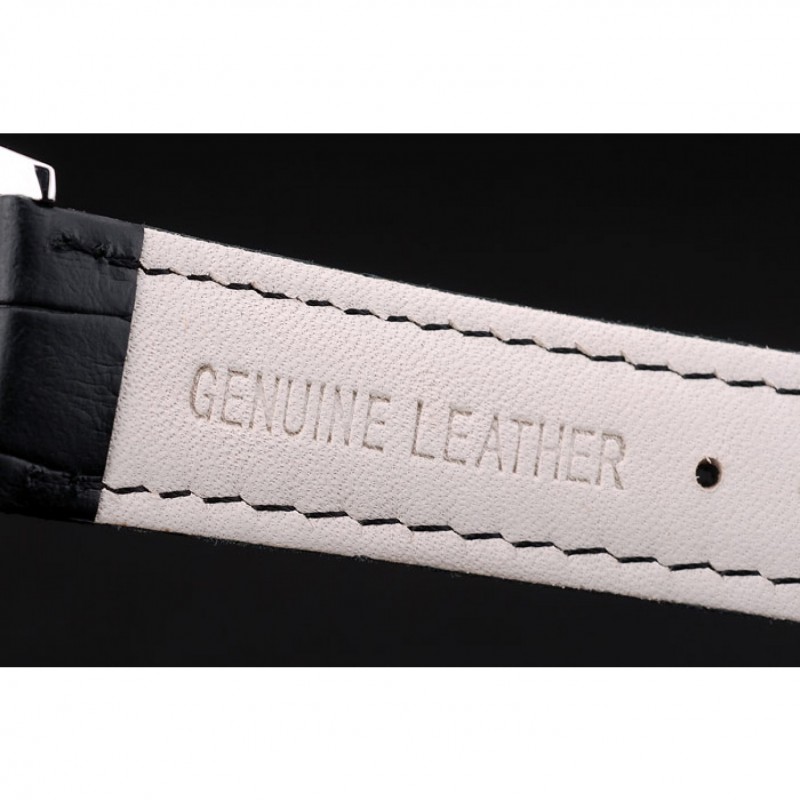 Patek Philippe Swiss Calatrava Ribbed Bezel Black Dial Black Leather Strap 7661-6