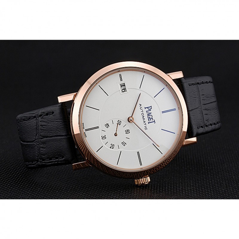 Piaget Altiplano Gold Case White Dial Black Leather Bracelet 622628-3