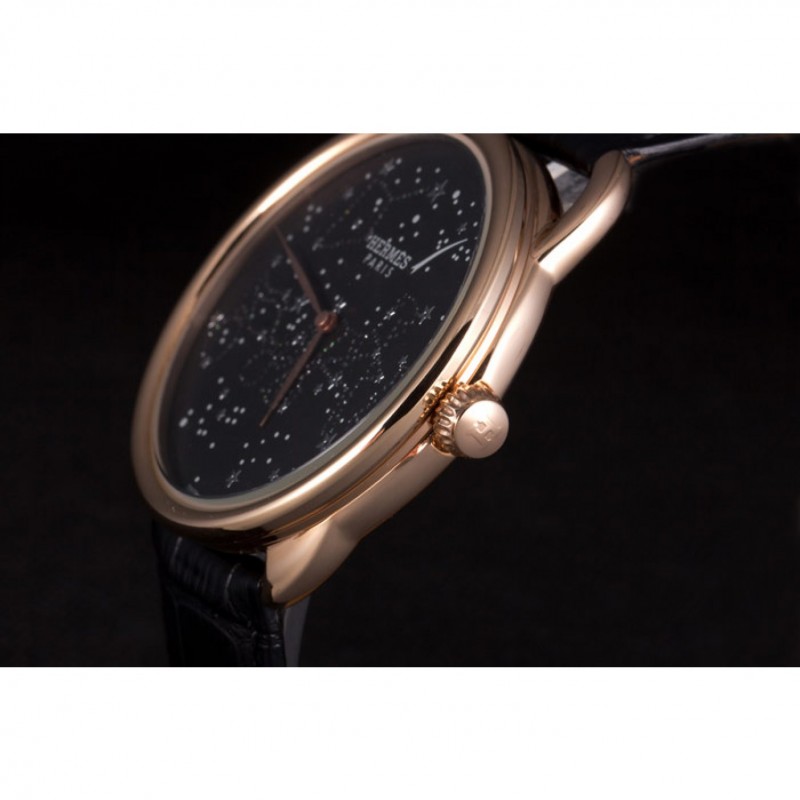 Best Replica Watches Hermes Classic Croco Leather Strap Black Dial 801405-6