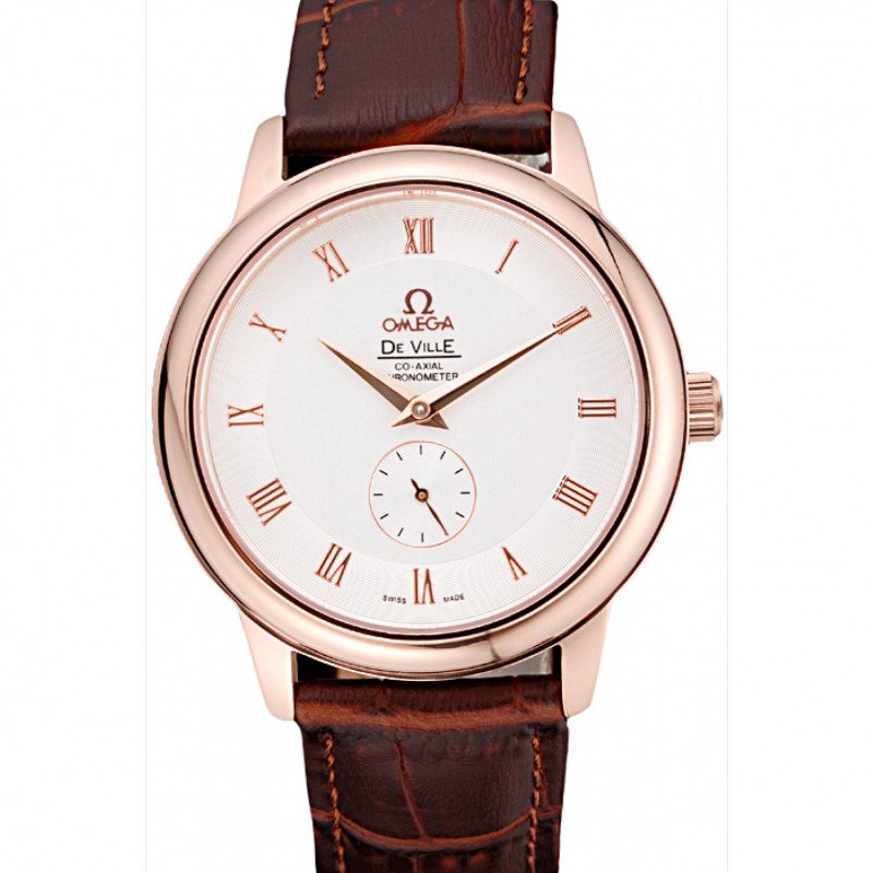 Omega DeVille Prestige Small Seconds White Dial Gold Case Brown Leather Bracelet 622603-0