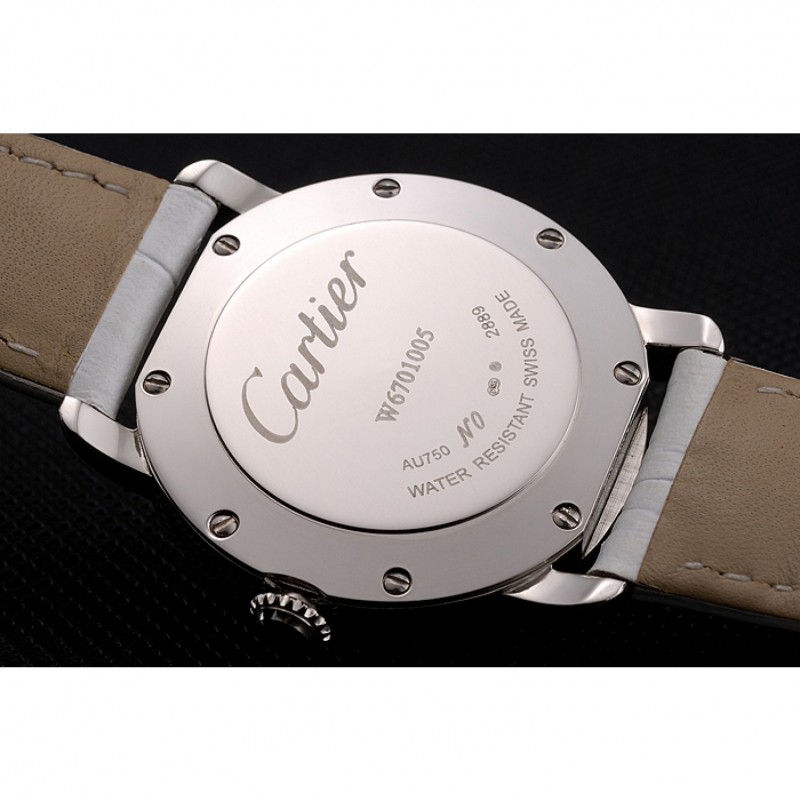 Cartier Ronde White Dial Stainless Steel Case White Leather Strap-8