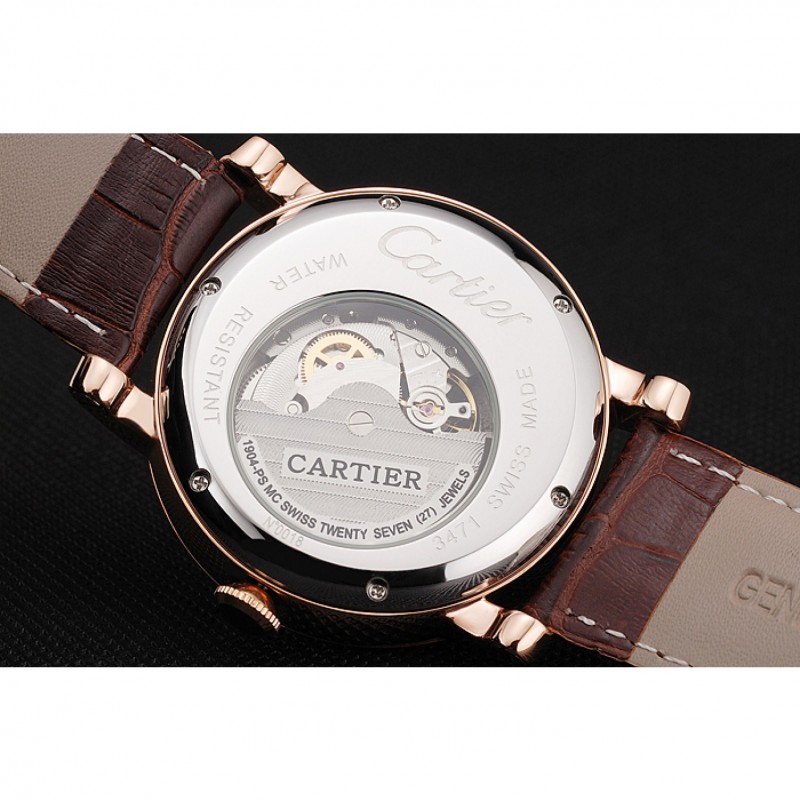 Cartier Rotonde De Cartier Flying Tourbillon White Dial Rose Gold Numerals Rose Gold Case Brown Leather Strap-7