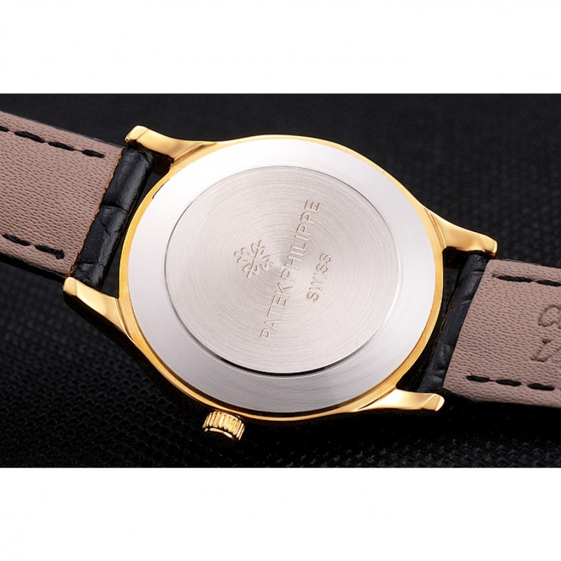 Patek Philippe Calatrava Gold Dial And Case Gold Case Black Leather Strap-7