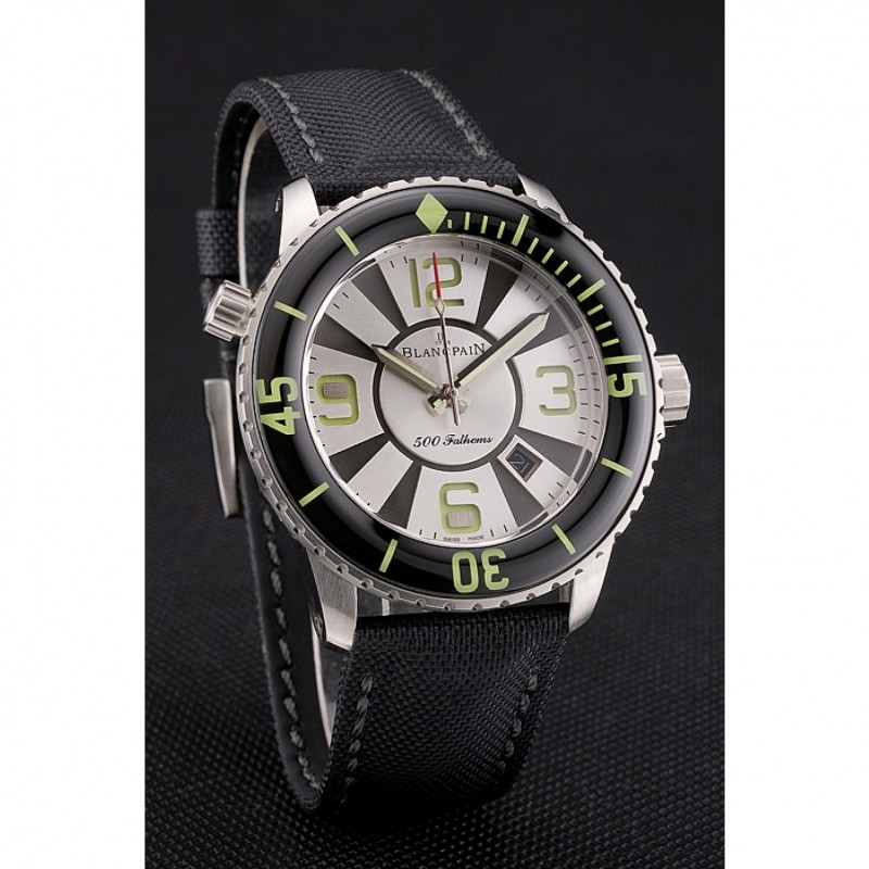 Swiss Blancpain 500 Fathoms Silver Dial Stainless Steel Case Black Canvas Strap-2