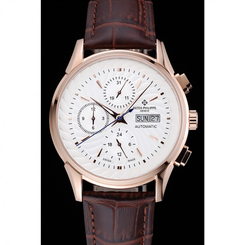 Patek Philippe Grand Complications White Dial Gold Case Brown Leather Bracelet 1454239-1