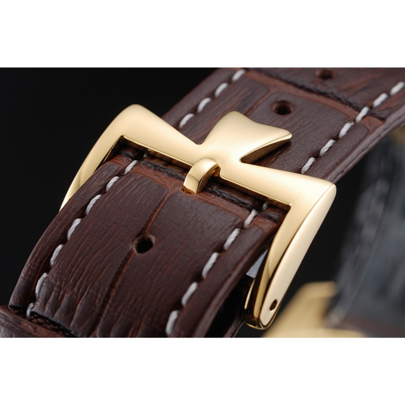 Swiss Vacheron Constantin Patrimony Grey Dial Gold Diamonds Case Brown Leather Bracelet 1454182-5
